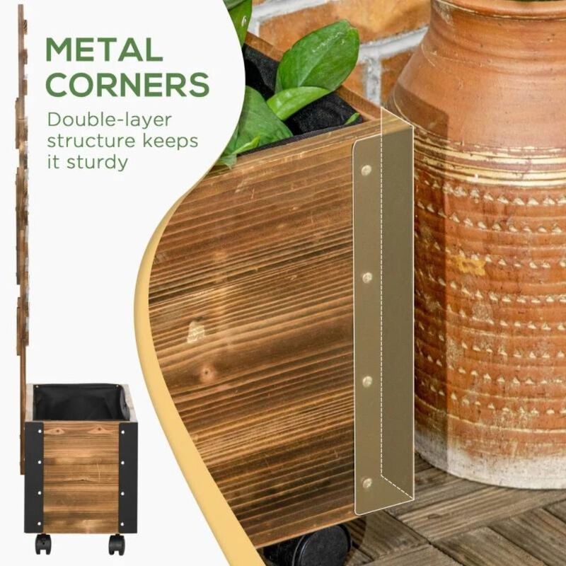 Hivvago Farmhouse Rustic Wooden Raised Garden Bed Planter with Trellis on Wheels