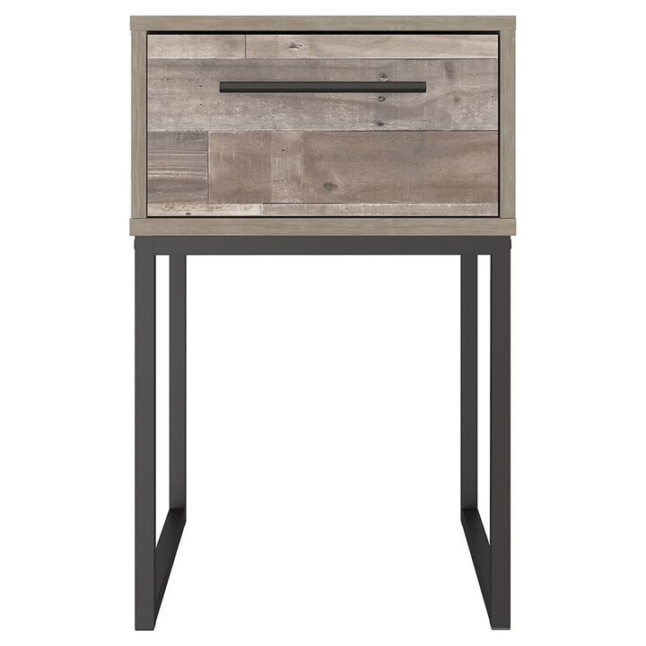 Grace 20 Inch Modern Nightstand, Metal Base, 1 Drawer, Whitewashed Wood - Benzara