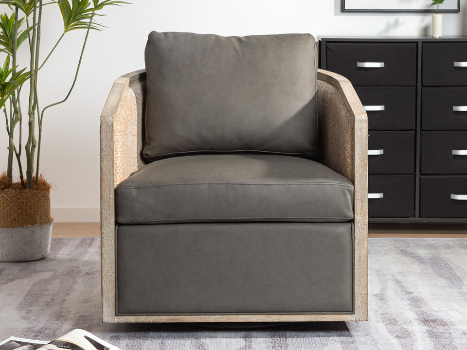 Claude Genuine Leather Swivel Cane Chair