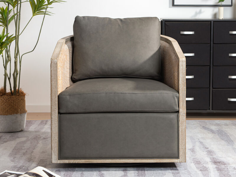 Claude Genuine Leather Swivel Cane Chair image number 1