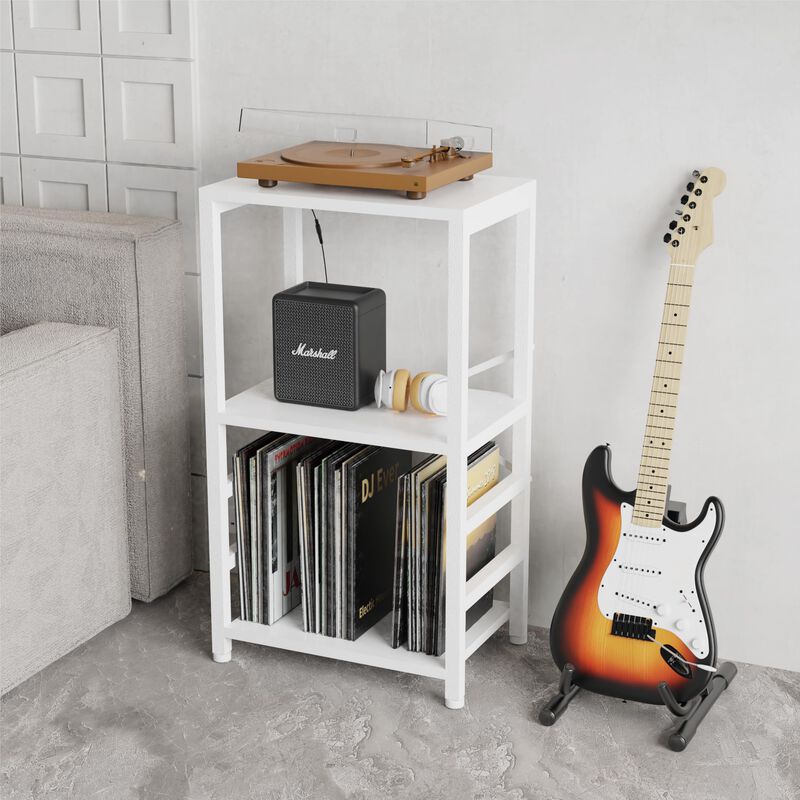 YAKANJ End Table with LED Light,Record Player Stand with Albums Storage,Vinyl Records Storage,Turntable Stand Side Table for Mus