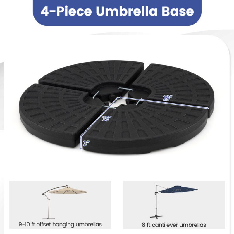4-Piece Patio Market Umbrella Base 140 LBS Heavy-Duty with U-Locking Pins-Black image number 3