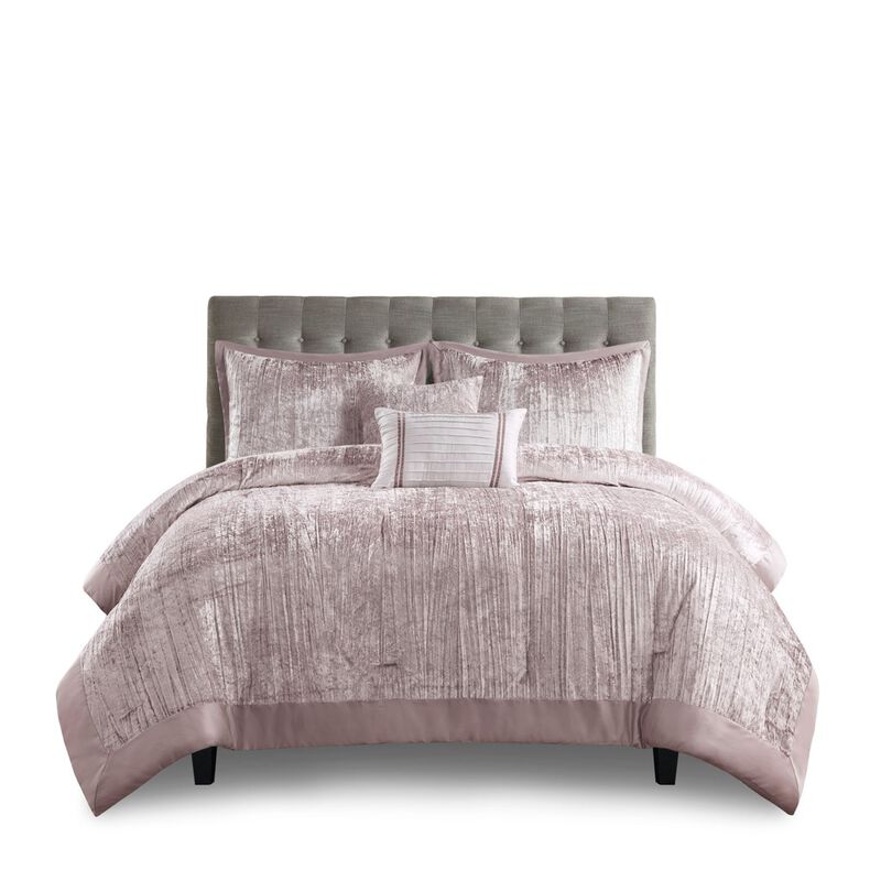 Gracie Mills 5-Piece Solid Crinkle Velvet Comforter Set