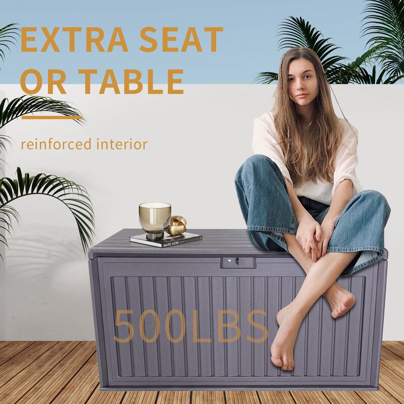 Mondawe 100 Gallon Dual-Wall Resin Storage Deck Box With Lockable Hydraulic Lid,Doubling As A Bench