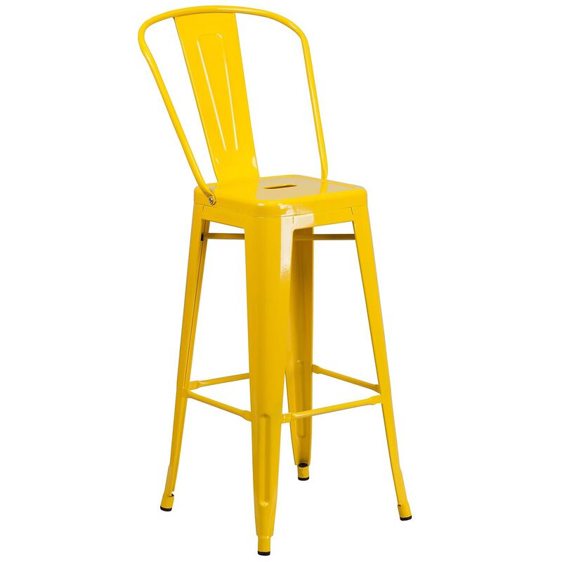 Flash Furniture Commercial Grade 30" Round Yellow Metal Indoor-Outdoor Bar Table Set with 2 Cafe Stools
