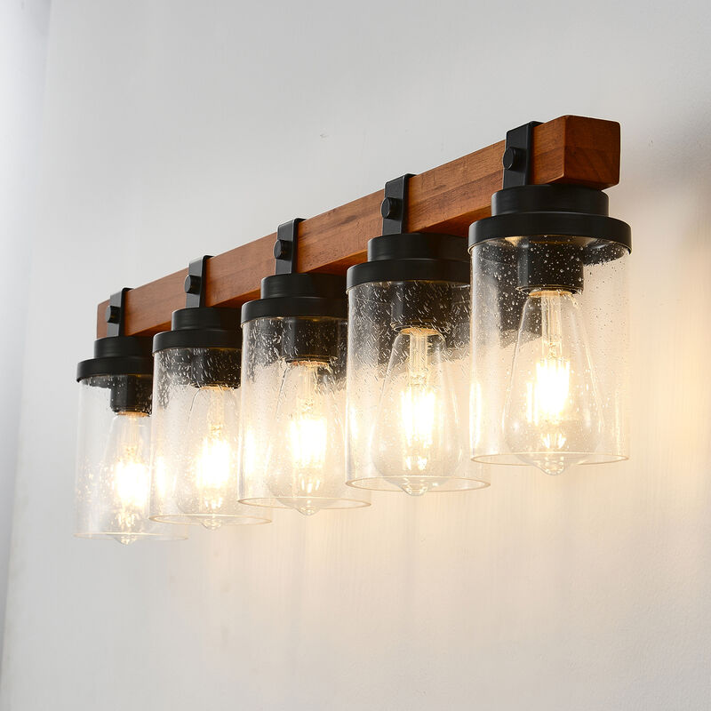 ELEMENT ACE 5-Light Wall Mount Lamp with Clear Glass Shades, Moisture & Corrosion Resistant Vanity Lighting for Bathroom Kitchen Dining Room, Easy to Install image number 5