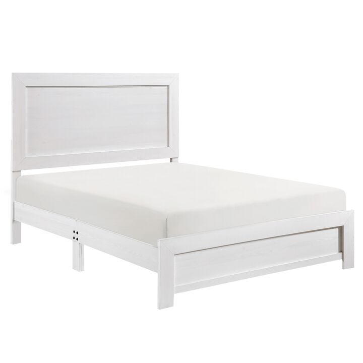 Eby King Size Bed, Rustic Farmhouse Style, White Finish Wood Veneer
