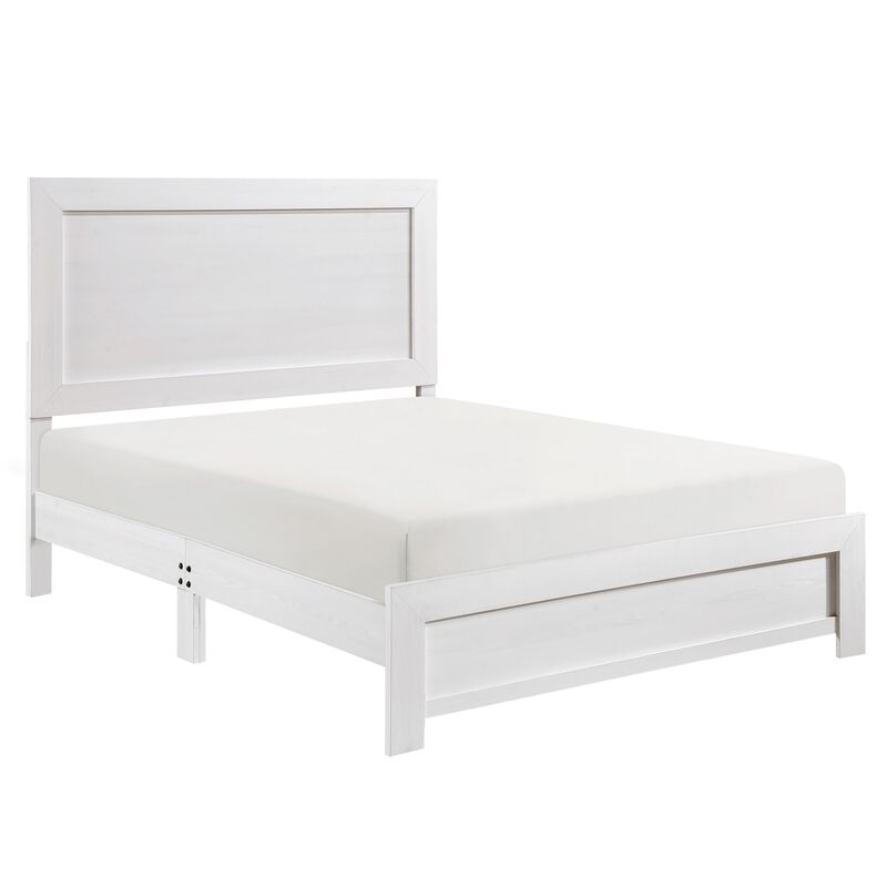 Eby King Size Bed, Rustic Farmhouse Style, White Finish Wood Veneer