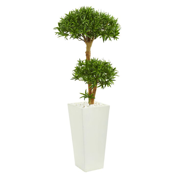 Hivvago 50 Inches Bonsai Styled Podocarpus Artificial Tree in Tower Planter