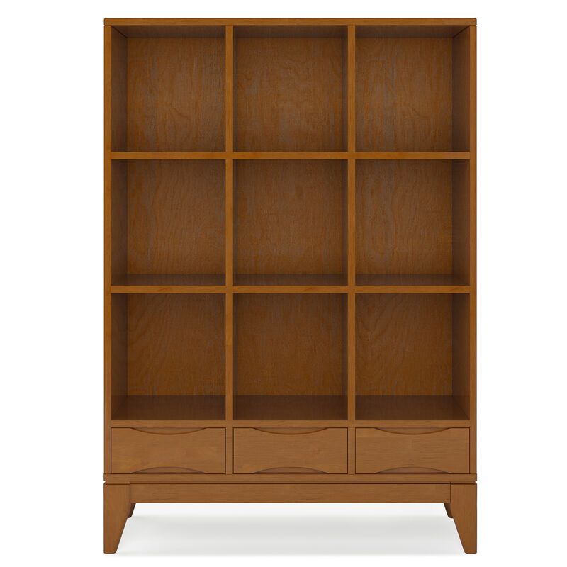 Harper SOLID HARDWOOD 58 inch x 42 inch Mid Century Modern Cube Storage Bookcase with Drawers in Teak Brown