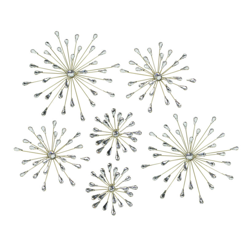 Set of 6 Gold Finish Crystal Jeweled Rhinestone Starburst Metal Wall Hangings image number 0
