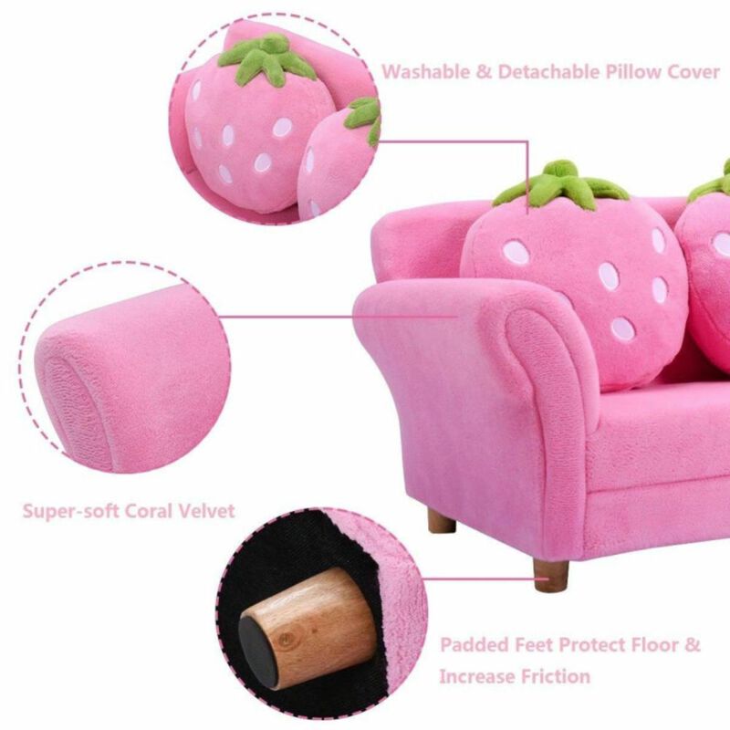 Hivvago BL/PI Kids Strawberry Armrest Chair Sofa-Pink.