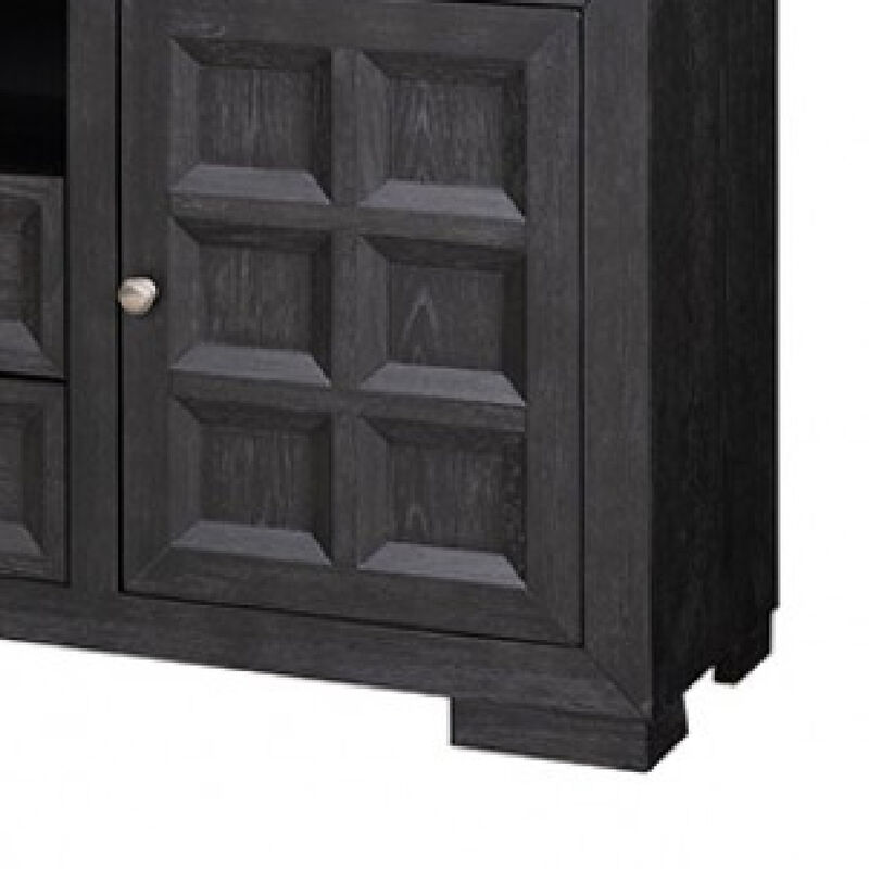 Kizie TV Stand Cabinet, Storage Drawers, Modern Black Wood, 72 Inch - Benzara