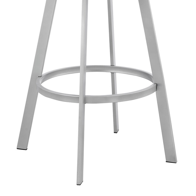 Bronson Bar Height Swivel Bar Stool in Silver finish and White Faux Leather