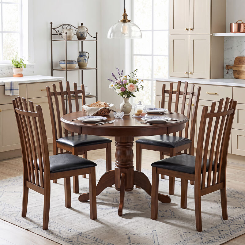Wooden Dining Chair Set of 4 with Spindle Back and PU Leather Seats for Dining Area-Black image number 1
