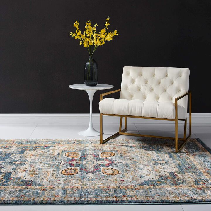 Modway Tribute Diantha Distressed Vintage Floral Persian Medallion Area Rug, 5x8, Multicolored