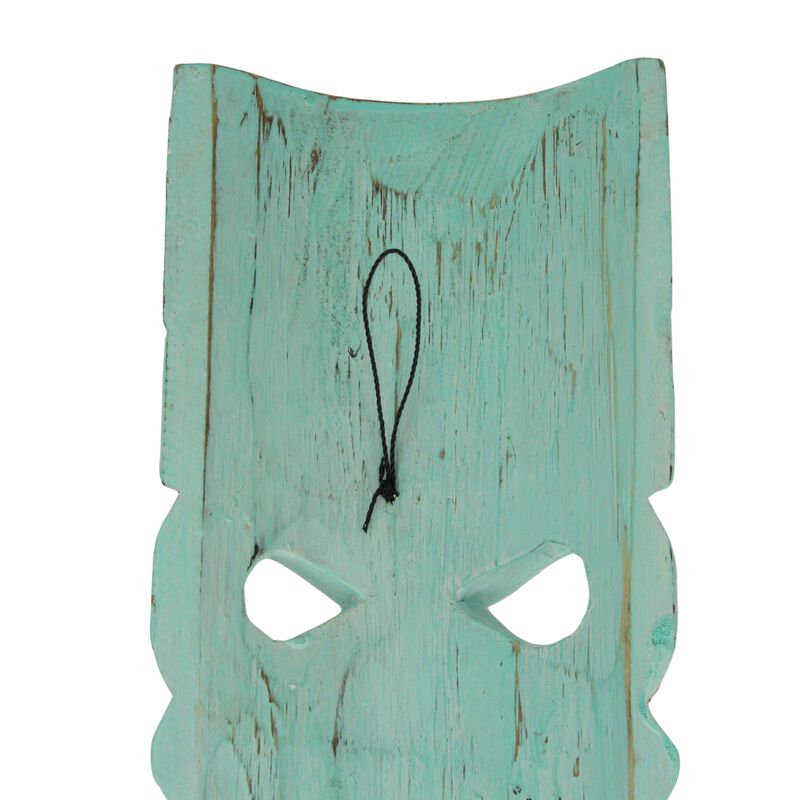 Aqua Blue Tiki Wall Masks &ndash; Flower & Sea Turtle Design, 12"x5"x2" Tropical Decor image number 4