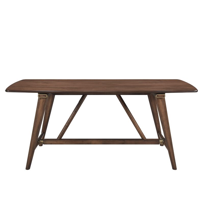 Manny Dining Table with Picnic Style Trestle Base, Walnut Wood 71 Inch
