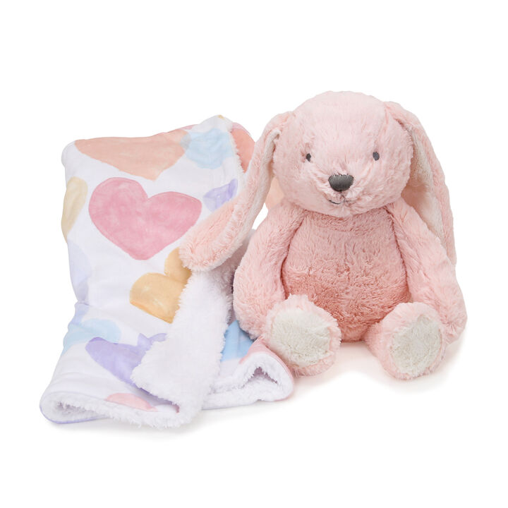 Bedtime Originals Pink Plush Bunny & Hearts Baby Blanket Gift Set
