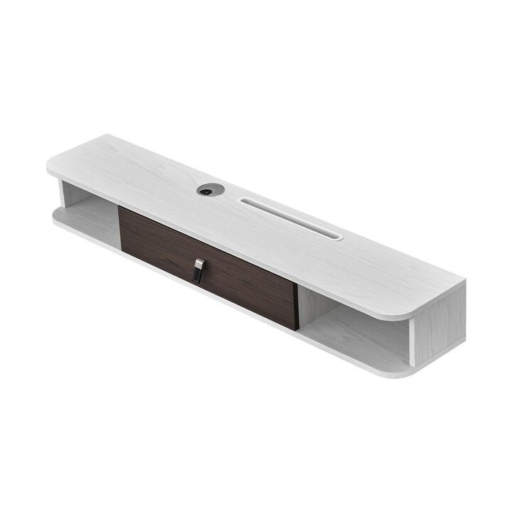 Modern Floating TV Stand with Storage Cabinet, Cable Hole for Game Console and Media Player-White