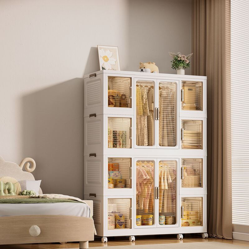 Portable Wardrobe Closet Freestanding Clothes Storage Organizer with Shelves & Hanging Rods