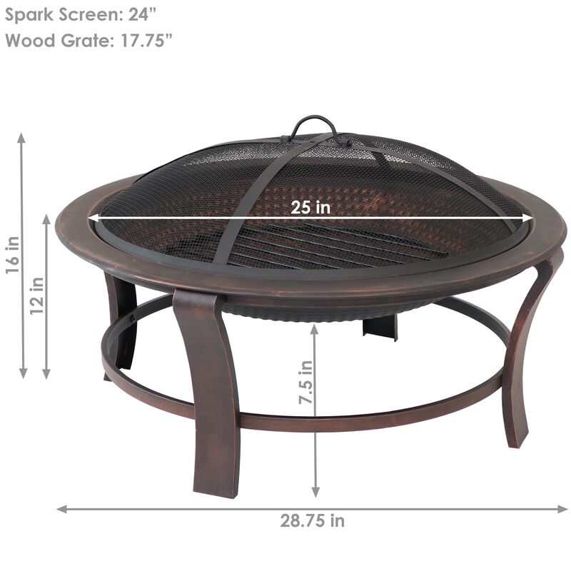 Sunnydaze 29 in Elevated Steel Fire Pit Bowl with Stand, Screen, and Poker