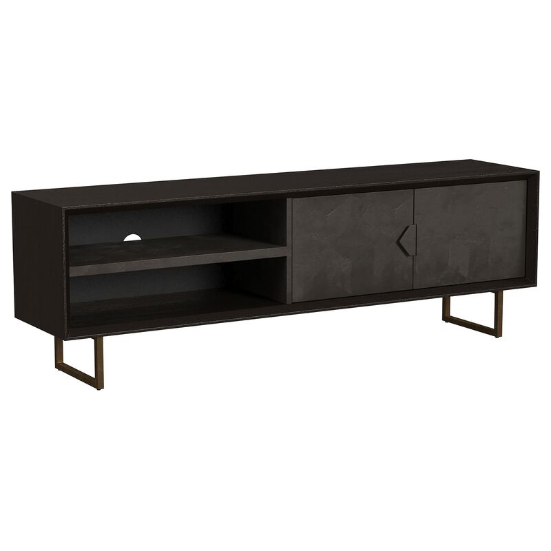 Marcel TV Media Entertainment Console,  2 Doors,  Charcoal Black, 70 Inch - Benzara