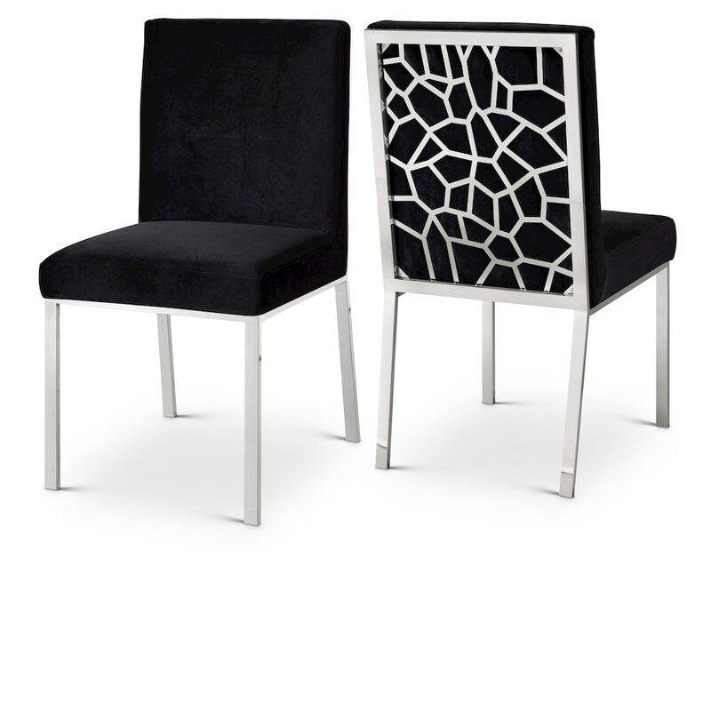 Meridian Furniture Opal Black Velvet Dining Chair, Set of 2