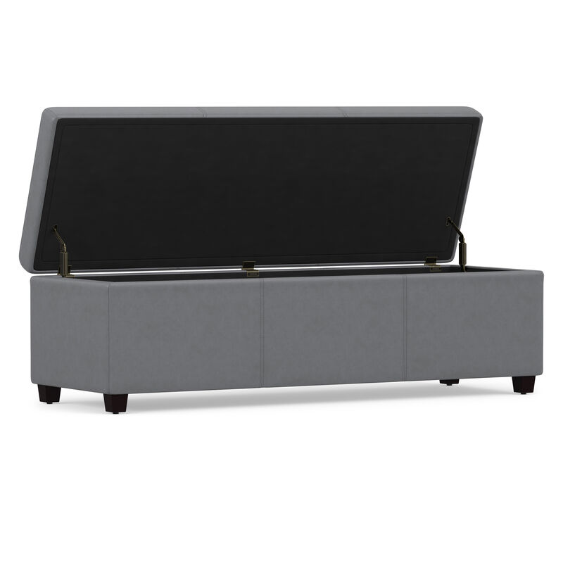 Avalon 54 inch Wide Contemporary Rectangle Extra Large Storage Ottoman Bench in Stone Grey PU faux leather, Assembled image number 2