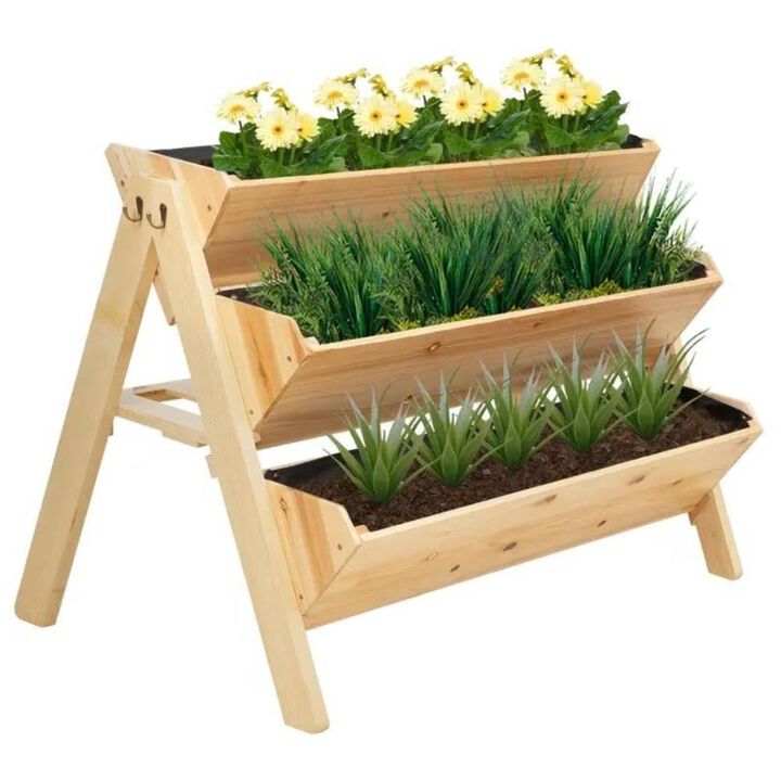 Hivvago 3-Tier A Frame Fir Wood 3 Elevated Planter Box Raised Garden Bed