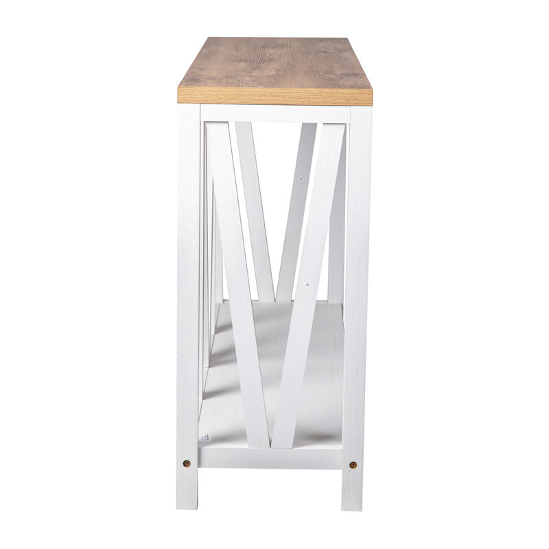 Warm Oak/Marble Entry Table