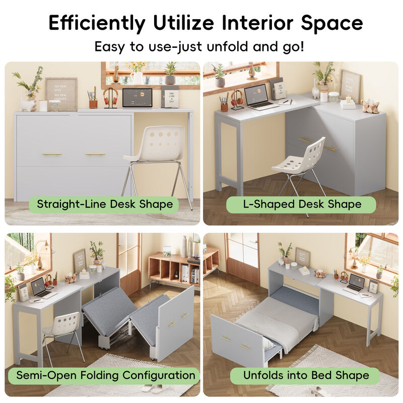 Merax Murphy Cabinet Bed with Adjustable Position Desk