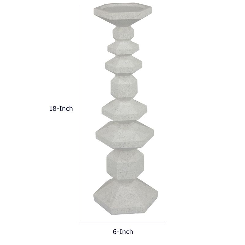 Tabletop Pillar Candle Stand, Stacked Geometric Shapes, White Resin 18 Inch image number 7