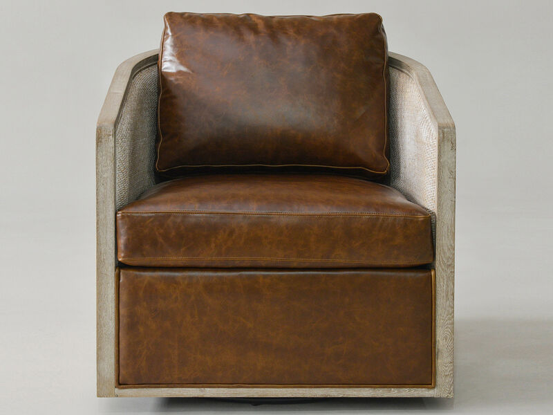Claude Genuine Leather Swivel Cane Chair image number 0