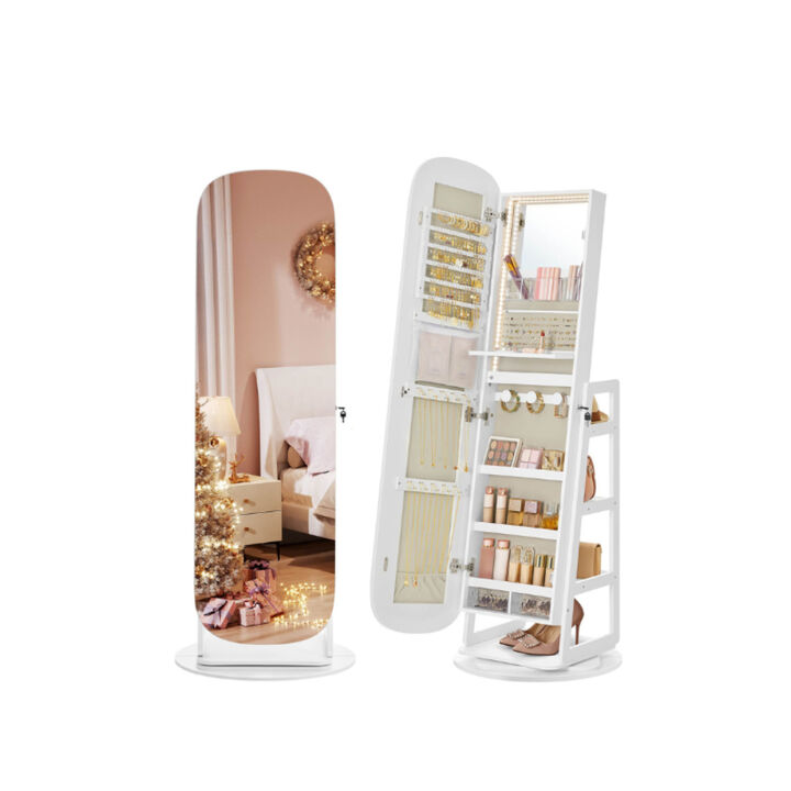 Wall Mounted Full-Length Mirror with Storage Shelves &ndash; Rounded Frame Mirror for Modern Bedroom or Entryway Decor