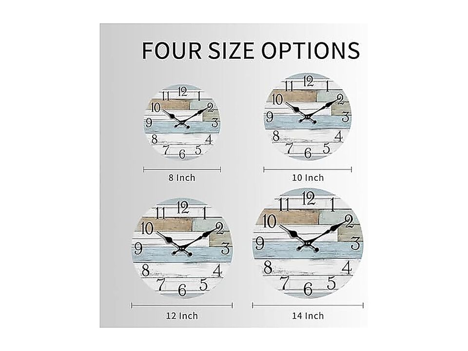 Wall Clock Battery Operated 12 Inch Silent Non Ticking Coastal Design Country