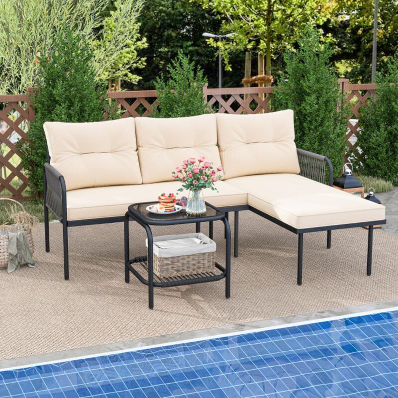 Hivvago 3-Piece L Shaped Patio Furniture Set PE Rattan Sectional Sofas