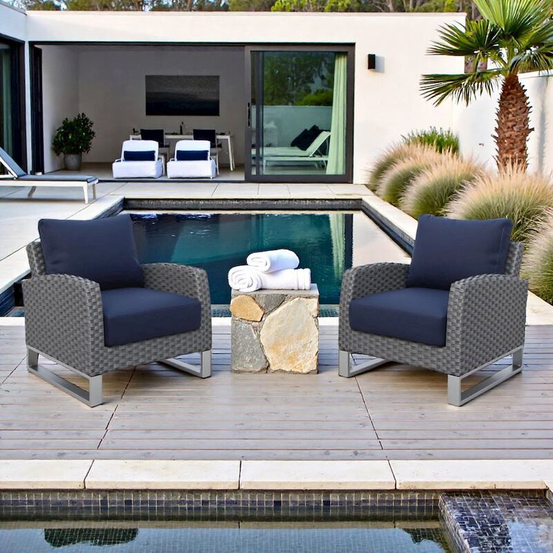Outdoor Chairs Set of 2 Gray Aluminum Metal Patio Furniture Sets Chairs image number 1