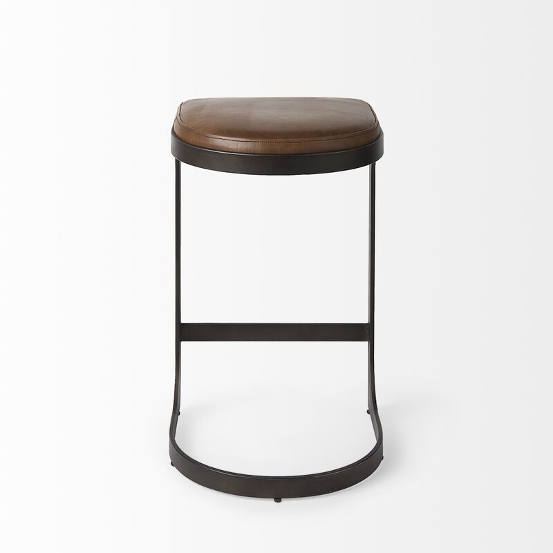 HomeRoots 29" Black Leather and Metal Backless Bar Chair image number 2