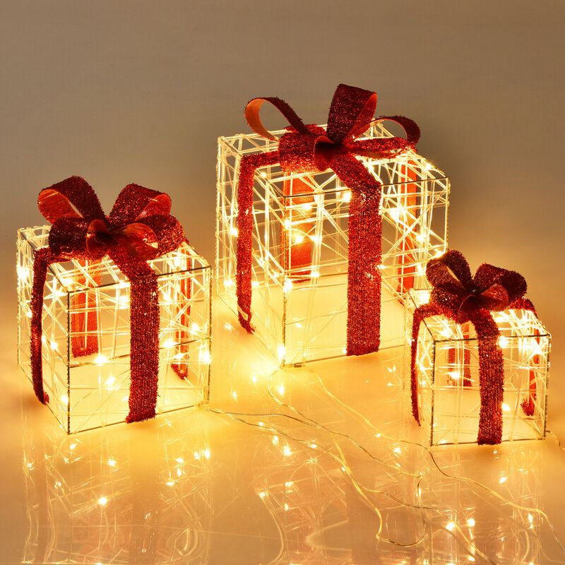 3 Pieces Christmas Lighted Gift Boxes Decorations with 60 LED Lights for Indoor and Outdoor image number 3