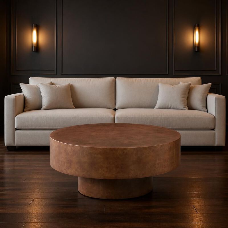 GOODSILO Round Mid-Century Modern Coffee Table with Burl Wood Veneer and Sturdy Pedestal for Small Living Spaces, Apartments and Home Offices image number 3