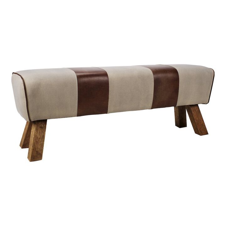 Starlight Canyon Home Brown Leather Bench, Elegant Entryway Bench with Wooden Legs