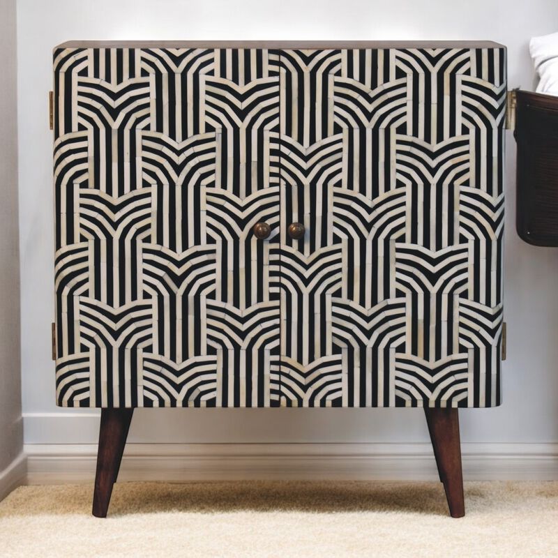 Artisan Furniture Solid Wood Honey Caramel Edessa Bone Inlay Cabinet