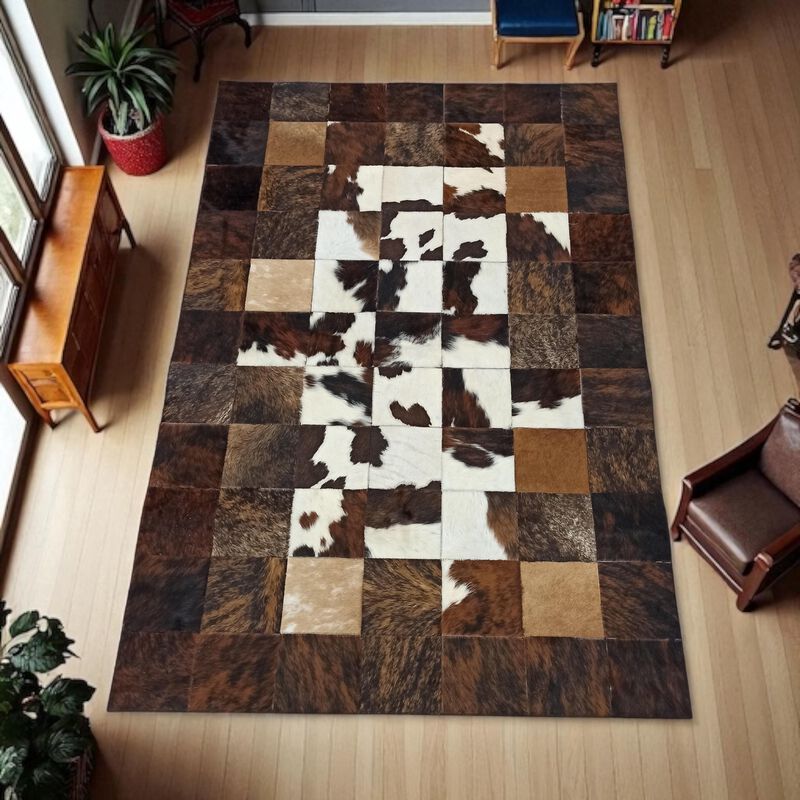 Tricolor Cowhide Patchwork Rug image number 3