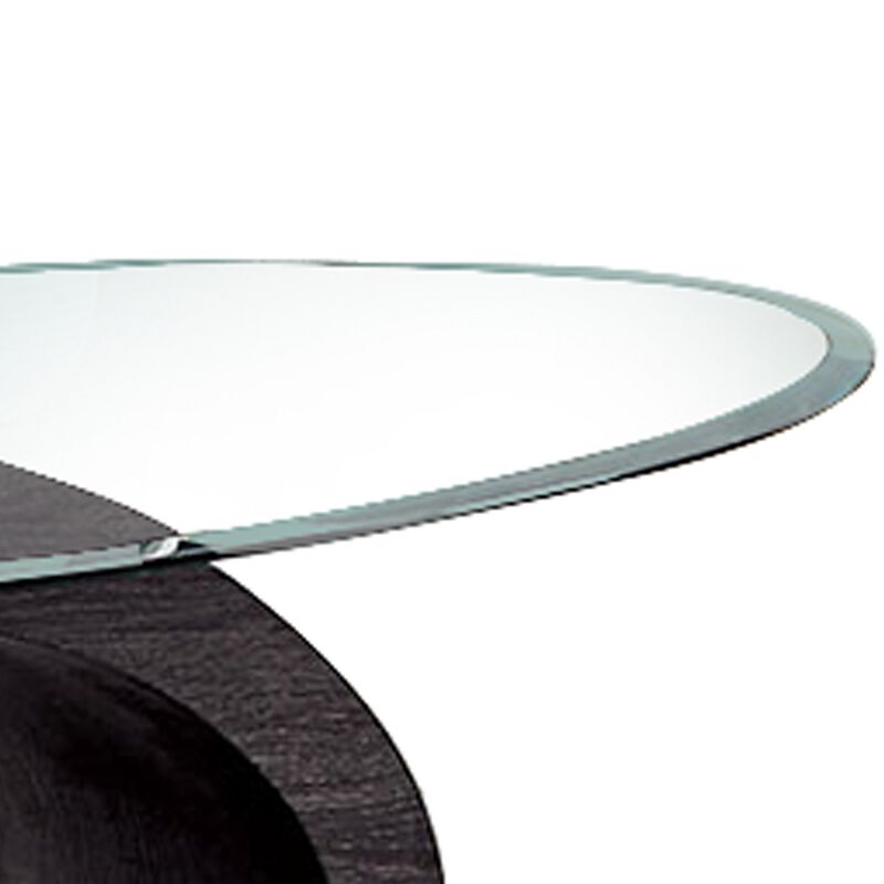 Tempered Glass Top Sofa Table with O Shape Wooden Shape Base, Gray-Benzara