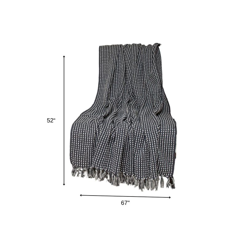 HomeRoots 52" X 67" Black and White Woven Cotton Striped Throw Blanket with Tassels image number 4