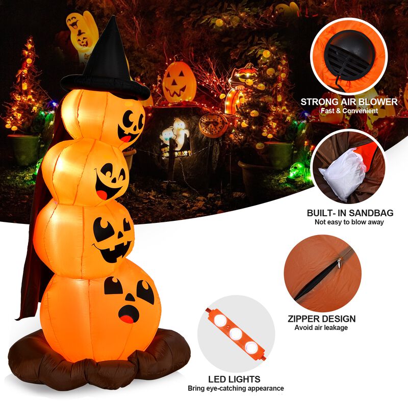 7 Feet Halloween Inflatable Pumpkin Combo with Witch's Hat and LED Lights image number 5