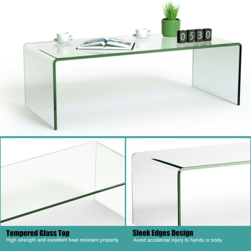 Clear Tempered Glass Coffee Table with Rounded Edges