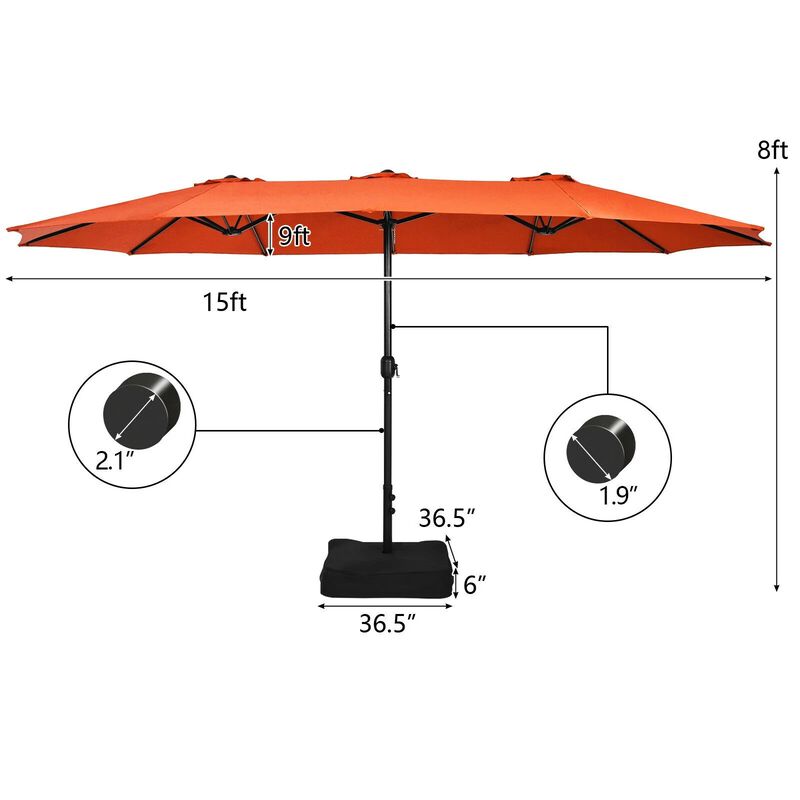Mondawe 15 Feet Double-Sided Twin Patio Umbrella with Crank and Base image number 6