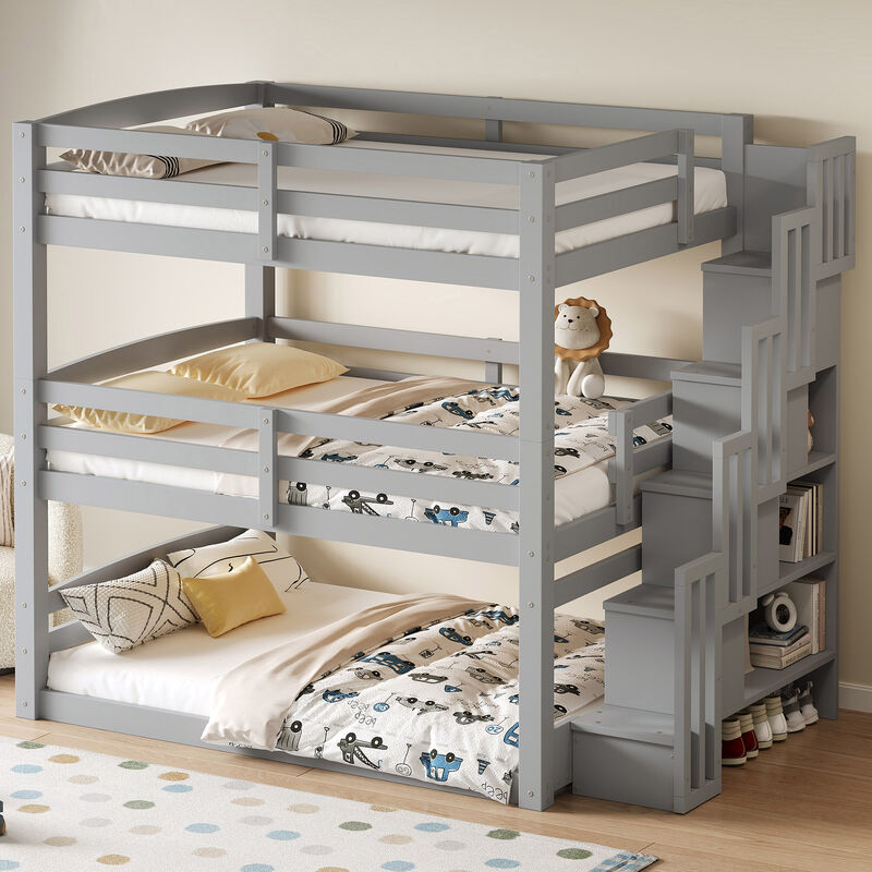 Merax Triple Bunk Bed with Storage Staircase